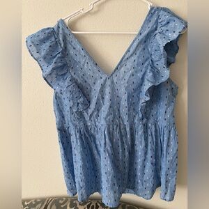 LOFT Light Blue Ruffled Blouse